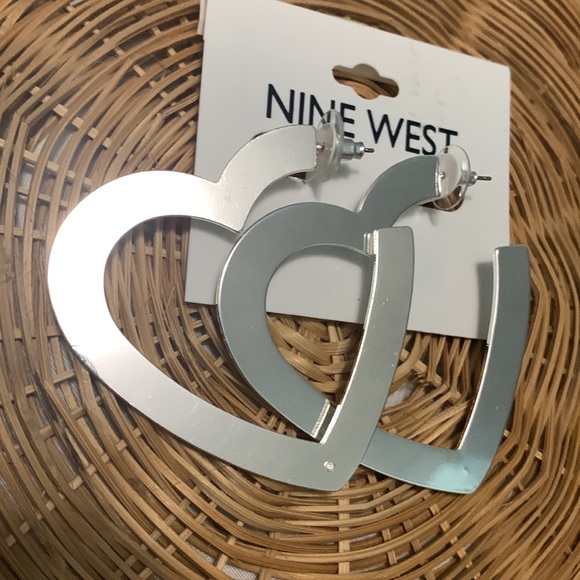 Nine West Large Heart Hoop Loved Silver Tone Earrings Friends Gift - Picture 3 of 7